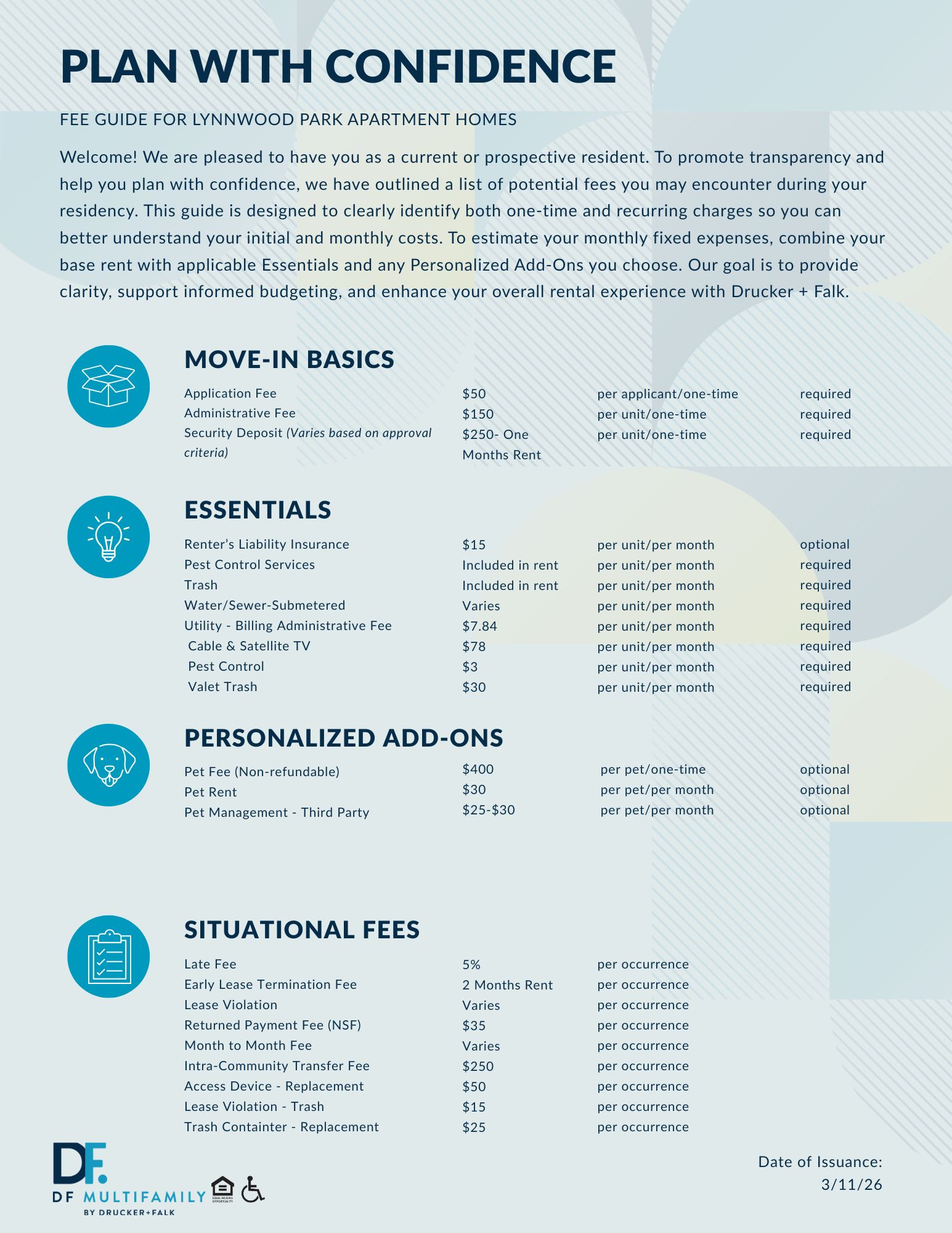 Fee Guide for Pines of York - Please call our leasing office for more details